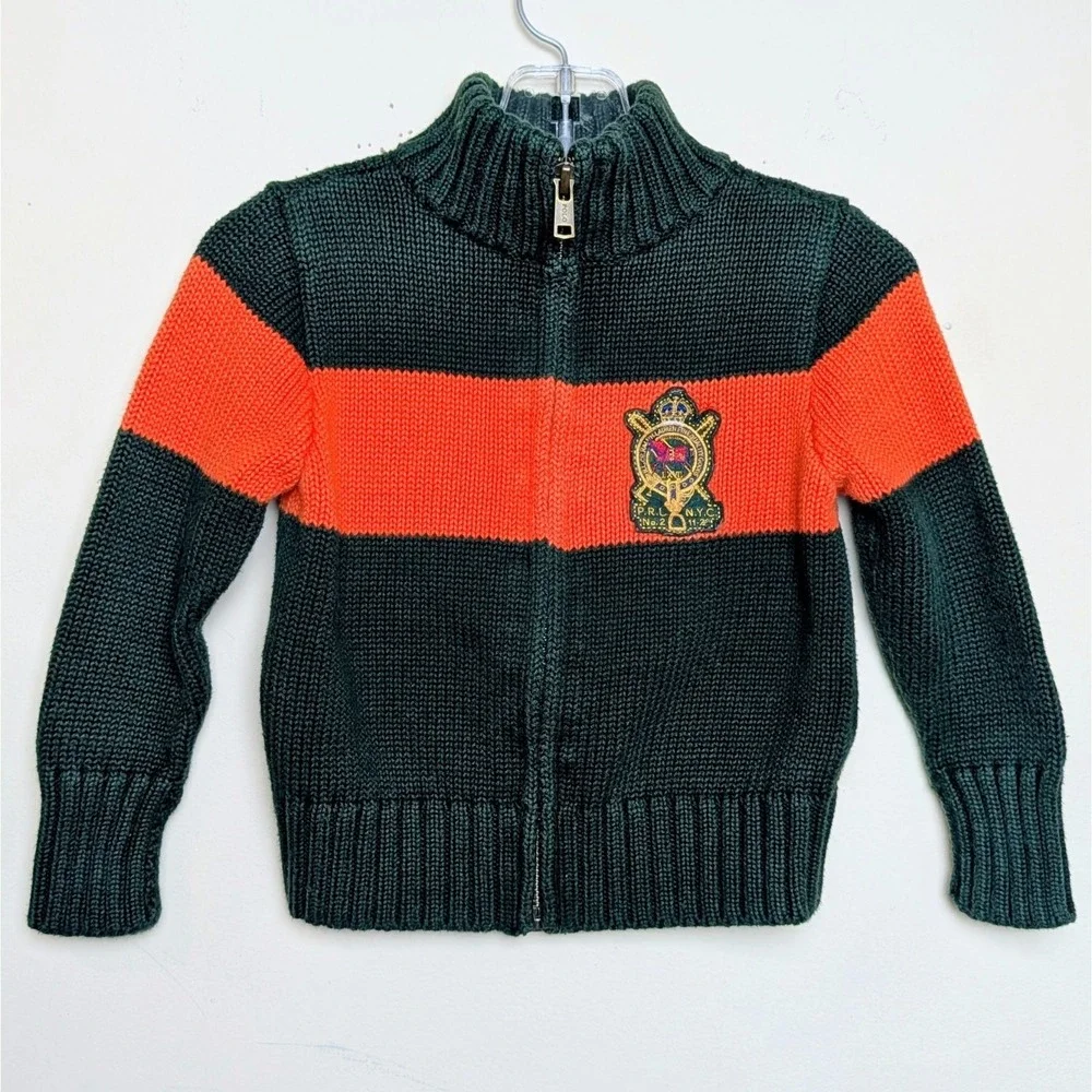 Polo Ralph Lauren Vintage Y2K Crest Logo Zip‎ Up Sweater Pony Infant 18 Months